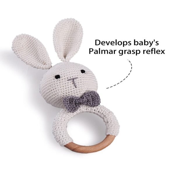 Intellibaby Premium Bunny Wooden Ring Rattle for Baby&Toddlers, Crochet Bunny Rattle Toy for Newborn,Natural Wool,Sensory Toy for Girls&Boys,Safe&Durable,BIS Certified,Birthday Gift,0-2 Years,White - Image 3