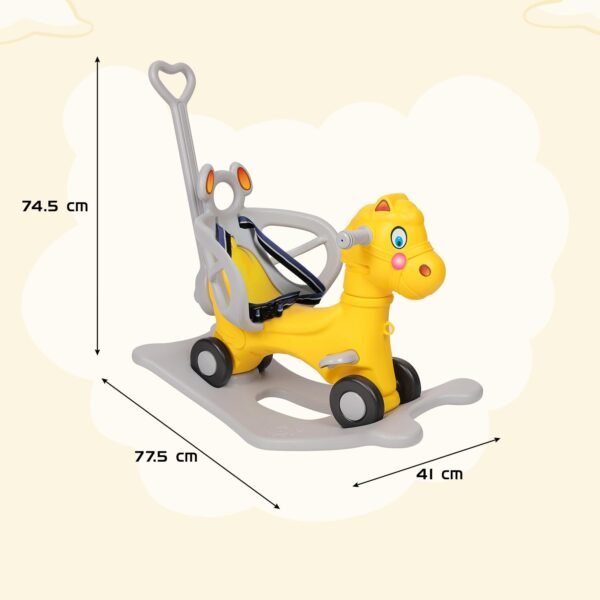 Amazon Brand - Jam & Honey 3-in-1 Ride-on Car and Rocker for Kids | Parental Handle | for 2-5 yrs | Non-Toxic HDPE Material | Sturdy and Durable | Safety Belt | BIS Approved (Yellow & Grey) - Image 3