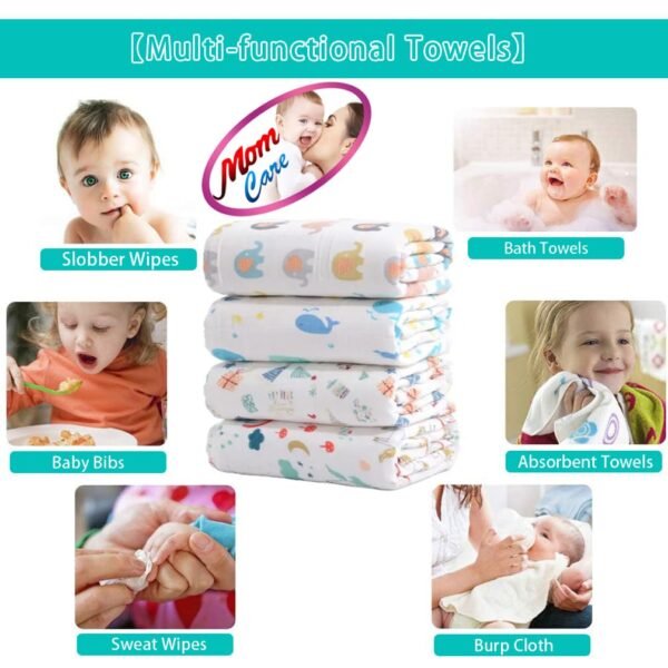 MOM CARE Muslin Baby Bath Towel Cotton Super Soft Bathing Towels for Newborn Highly Absorbent, Kids Boys and Girls (Pack of 1) White Size 50 x 100 cm - Image 3