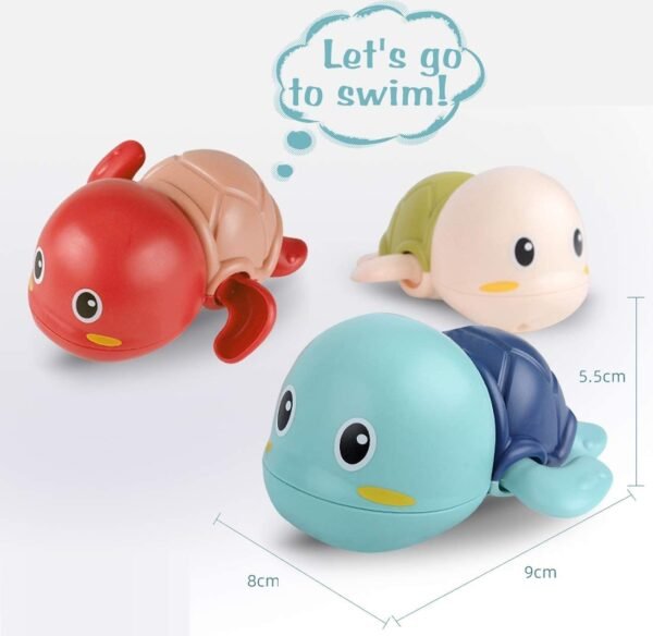 2024 New Swimming Bath Toys for Toddlers 1-3, Boat/Turtle/Penguin Floating Wind up Old Boy Girl, New Born Baby Bathtub Water Toys, Preschool Toddler Pool Toys (Multi) (Turtle, Pack 3)