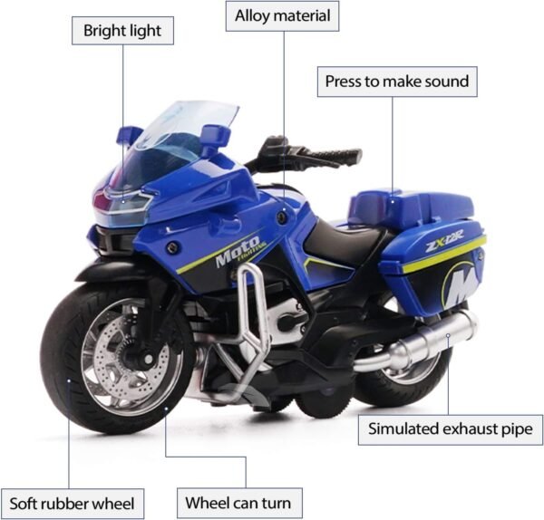 Police Motorcycle Toy - Pull Back Motorcycle Toys, Tiny Gift with Music Lighting, Latte Motorcycles Toy for Kids Boys Age 3-8 Year Old [New] (Moto-Fighting-Blue) - Image 2