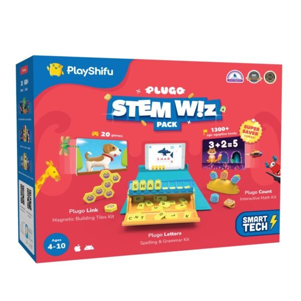 Shifu Plugo 3 in 1 Pack AR-Powered Math Toy on Math, Problem Solving and Linguistics for Kids - STEM Kit with 15 Interactive Games and 750+ Fun Learning Levels (4-10 Years)