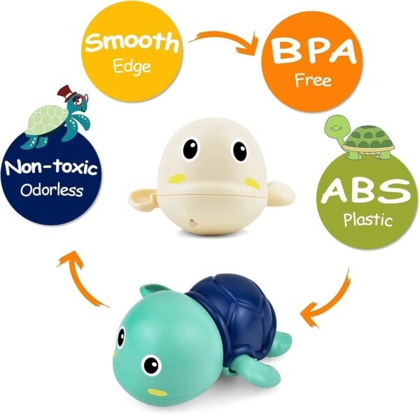 Kids Play Swimming Bath Toy,Wind Up Water Floating Turtle/Boat Toys,Bathtub Water Toys forToddlers Bathing Toys for Baby for 0-3 Years (Multi) (Turtle, 1) - Image 5