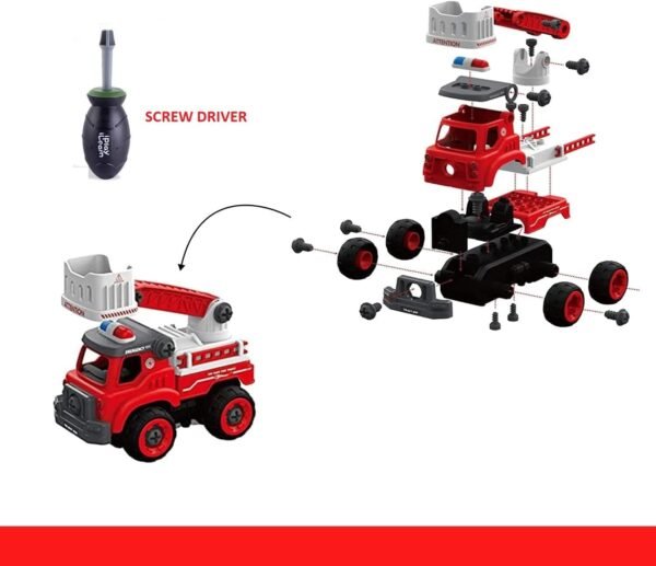 Fire Rescue 4-in-1 Take Apart Toys Truck, DIY Assembly Fire Truck Toy Vehicles, Kids STEM Building Educational Cars Toys, Birthday Gifts for Age 3 4 5 6 7 8 Years Old Boys Girls - Image 3