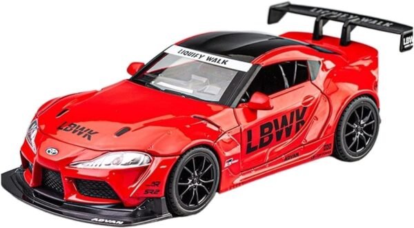 Compatible for 1:24 Toyota Supra LBWK Toy Car Model, Diecast Collectible Pull Back Model Car with Sound and Light, Toy Gift Vehicles for Adults Kids Boys Girls(Red)