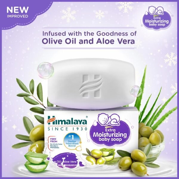 Himalaya Extra Moisturizing Baby Soap 75 G | Free | No 1 Doctor Prescribed Brand | Aloe, Olive, Milk| Cleanses & Moisturizes Baby\'s Skin - Image 4