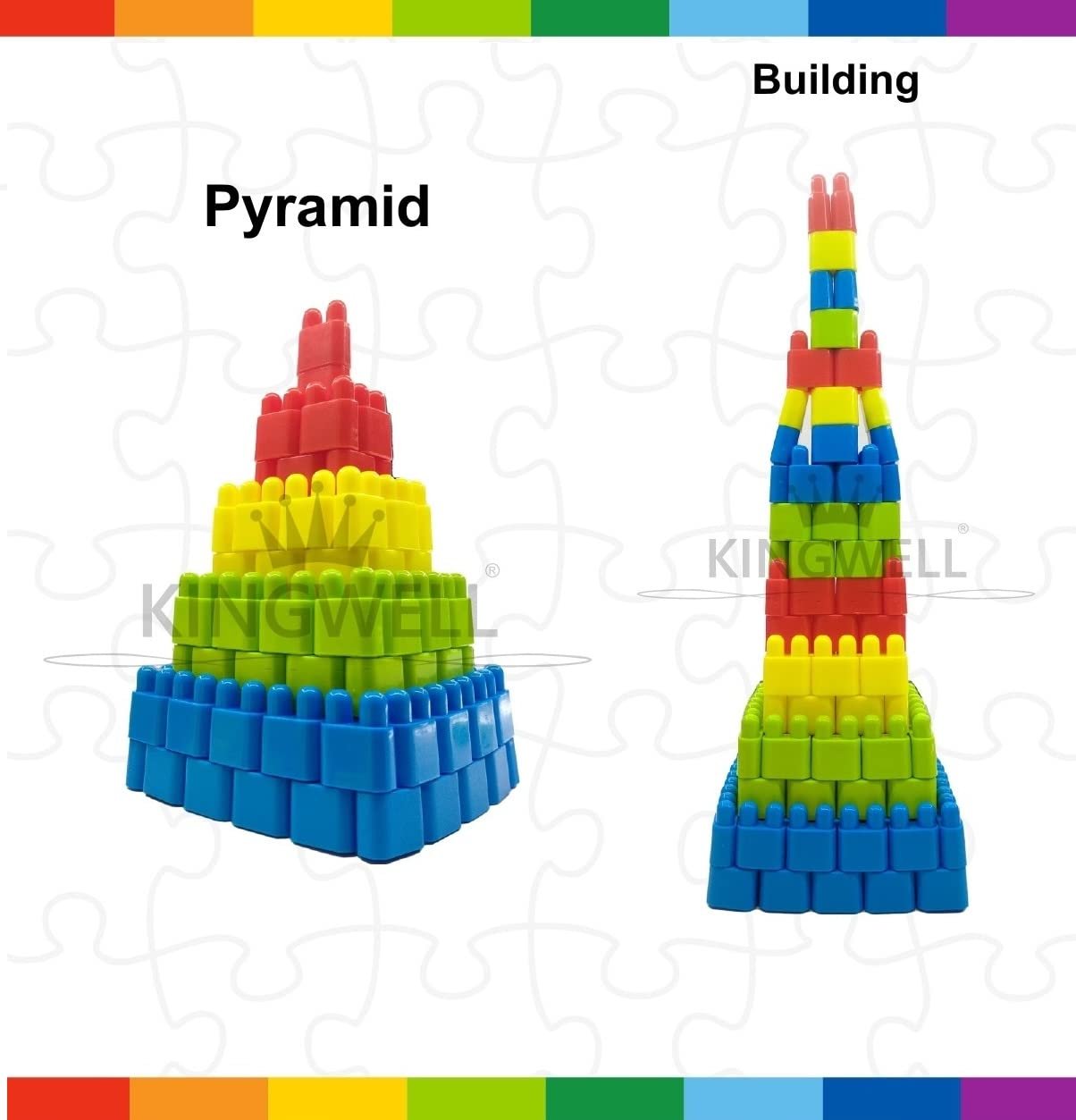 Kingwell 600+ Pcs Educational Toy for Kids Block Toy Set for Kids Bullet-Shaped Construction DIY Puzzle Plastic Assembly Stacking 3D Early Educational and Childhood Birthday Gift for Boys Girls 3-8 Years - Image 3