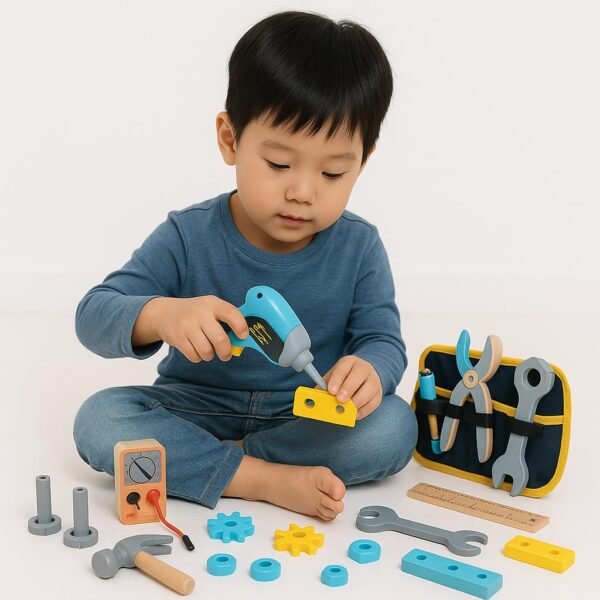 Wudly Wooden Tool Kit with Belt Toy - Ideal Toys for 4 Year Boy, Construction Toys, Montessori Toys for 3 Year Old, Tool Kit for Kids, Wooden Toys for Kids 2 Years - Image 2