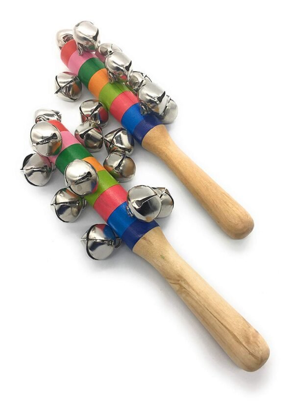 Wooden Rattle Toys for Baby, Infants/New Born Babies (0+ Years) - Jingle Bell - Multicolor - Set of 2 pcs - Discover Sounds, Develops Sensory Skills - Image 3