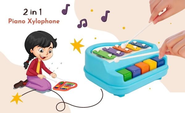 Toy Imagine™ 2 in 1 Multicolor 5 Key in Clear & Crisp Tones|Piano & Xylophone .NonToxic,Non-Battery,Educational Musical Instruments Toyset for Kids,Toddlers,Boys & Girls with 2 Mallets - Image 3