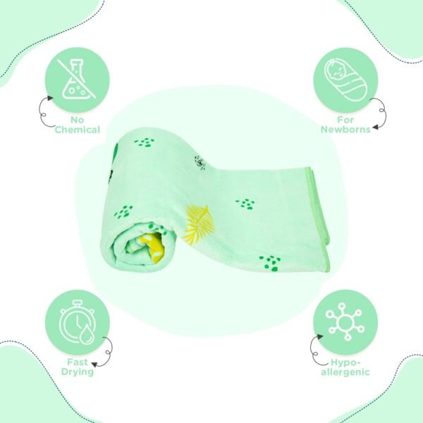 Mee Mee Micro Fiber Baby Bath Towel for New Born | Wash Cloth, Quick Absorbent, Extra Soft Cotton Towels for Kids/Toddlers/Infants/Babies, Pack of 1, Green 70X110 CM - Image 3
