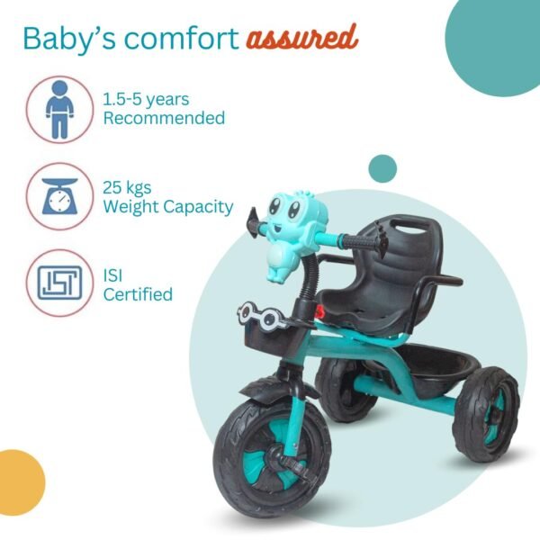 Cute Cartoon Face Tricycle for Kids Double Basket Storage Tricycle for Baby boy or Baby Girl Kids trikes or Toddler Tricycle for 1-4 Years Kids (Green) - Image 3