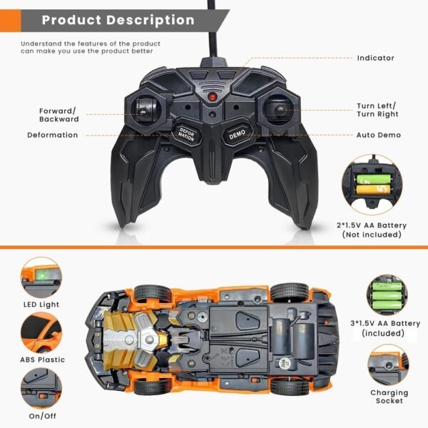Robot Cars for Kids 4-8 Year Old,Deformation Car, Remote Control Car for Boys Robot Vehicle Toys Rc Racing Car. - Multicolor - Image 5