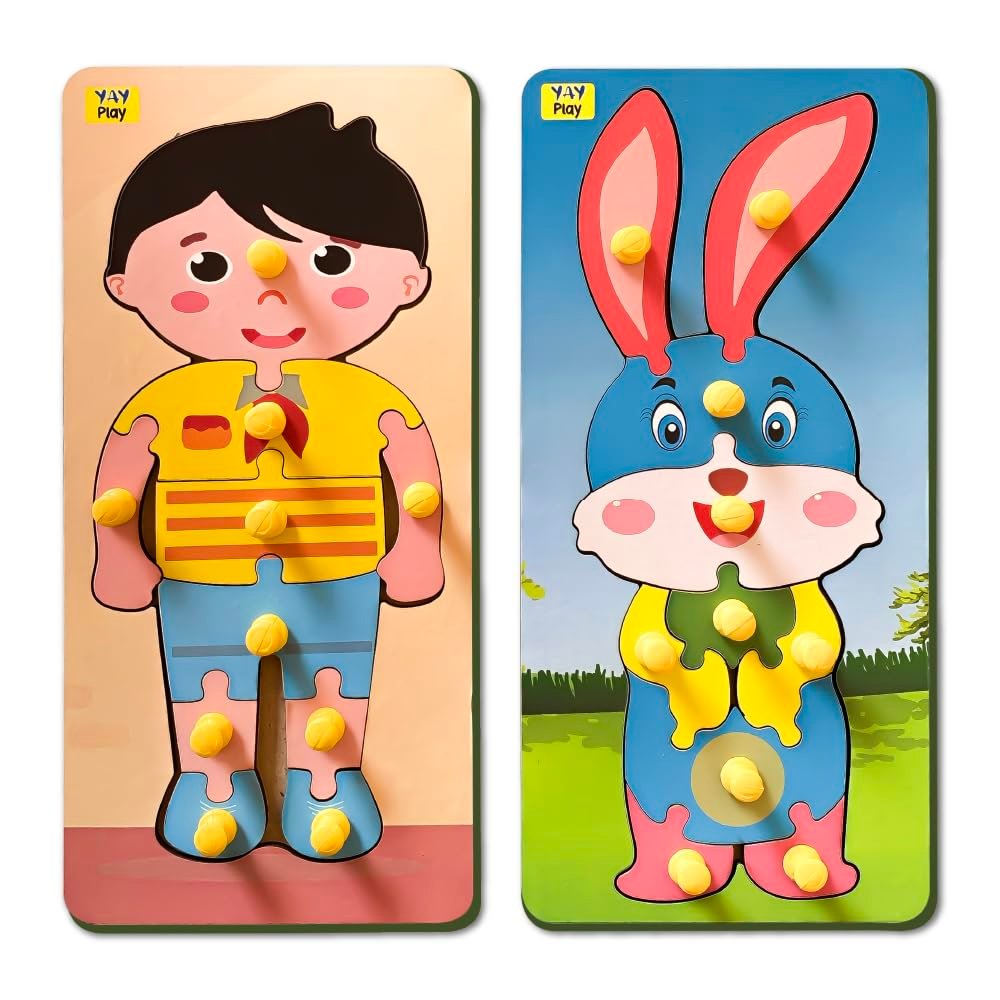 Yay Play Wooden Knob And Peg Puzzle For 2+ Years Kids | Montessori Wooden Toys | Shape Sorter For 2 Years Kids