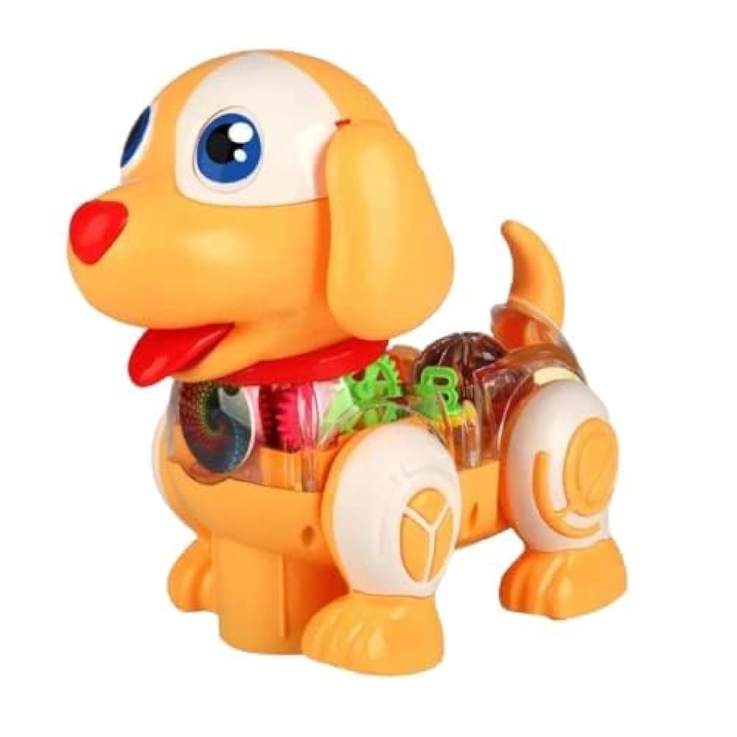 FunBlast Dog Toys for Kids – Musical Transparent Gear Dog Toy, 360 Degree Rotating Puppy Toy with Flashing Light & Sound, Musical Jumping Dog Toy for 3+ Years Kids, Boys (Yellow)