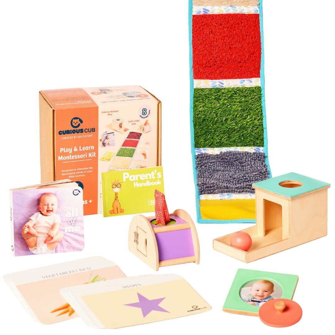 Curious Cub Montessori Learning Wooden Baby Toys | Box 4: 7+ Months | Montessori Toys For 7+ Months |Early Child Development,Sensory Toy & Fine Motor Skills|New Born Baby Toy|Gifts For New Born Babies
