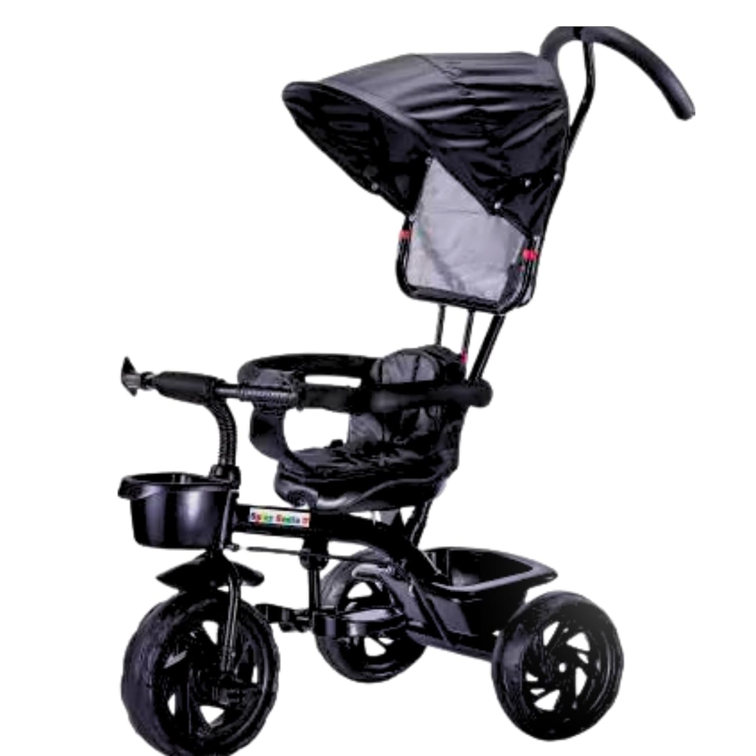 Parental Control Tricycle for Kids | Canopy Front Storage & Back Storage | Suitable for 1-3 Years Kids | Seat Capacity - 30 Kgs | Ultra Comfortable Cushion (Color - Black)