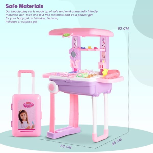 Baybee 3 in 1 Beauty Makeup Kit Set Toys for Kids Girls, Convertible Dressing Table & Suitcase, Pretend Role Play Toys with Make up Table Accessories Playtoys Sets for Baby Girl Age 3-8 Years Old - Image 3