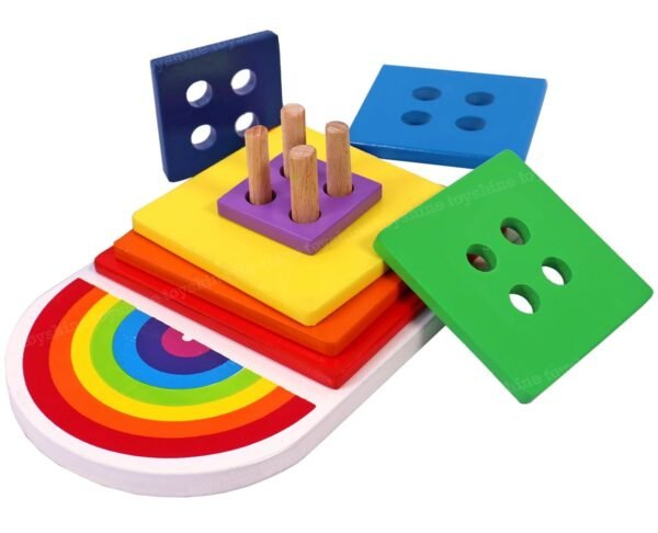 Toyshine Wooden Rainbow Square Shape Stacker, Toddler Learning Educational Wooden Sorting & Stacking Toys for Kids, Birthday Gift for Boys Girls 3-6 Years Old