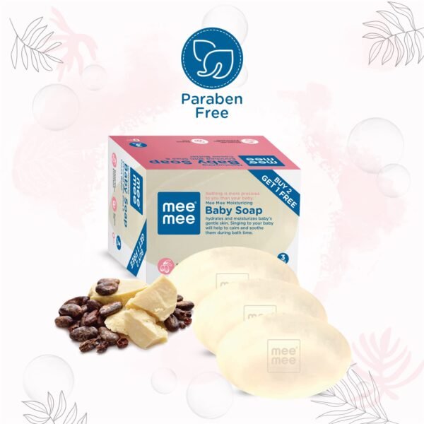 Mee Mee Baby Soap 75g, Pack of 3 (Buy 2, Get 1 Free) | Nurturing Bathing Bar with Natural Shea & Cocoa Butter | For Baby\'s Sensitive Skin | Paraben Free | Dermatologist-Approved for Gentle Skin Care - Image 6