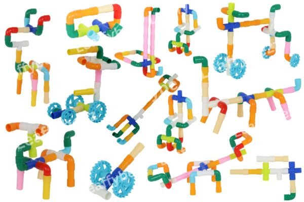 Building Blocks for Kids 3-5 Years - Puzzles Games, Bricks Toys Sets With Wheel, Educational Block Game (Approx 72 Piece Pipe Puzzle Set) - Image 2