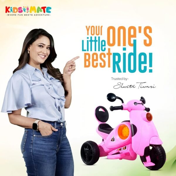 Kidsmate Mini Electric Scooty Bike for Kids | Parental Control & Cushioned Seat | 3 Wheels Battery Scooty for Kids with 6V Motor, LED Lights, Music & Foot Accelerator | Ideal for Age 1-4 Yrs - Pink - Image 2