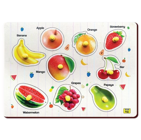 Yay Play Wooden Knob Puzzle for Kids - Educational Fruits Shape Pegboard for 2+ Year Old Boys - Vivid Print, Easy to Hold Learning Aid - Ideal Kids Toys for 2-5 Years Boy