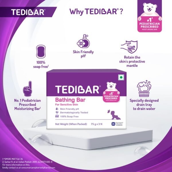 Tedibar Baby Bathing Bar | For Baby’s Sensitive Skin | Gentle Cleansing, Skin-friendly, pH 5.5, 75gm, Pack of 3 - Image 5