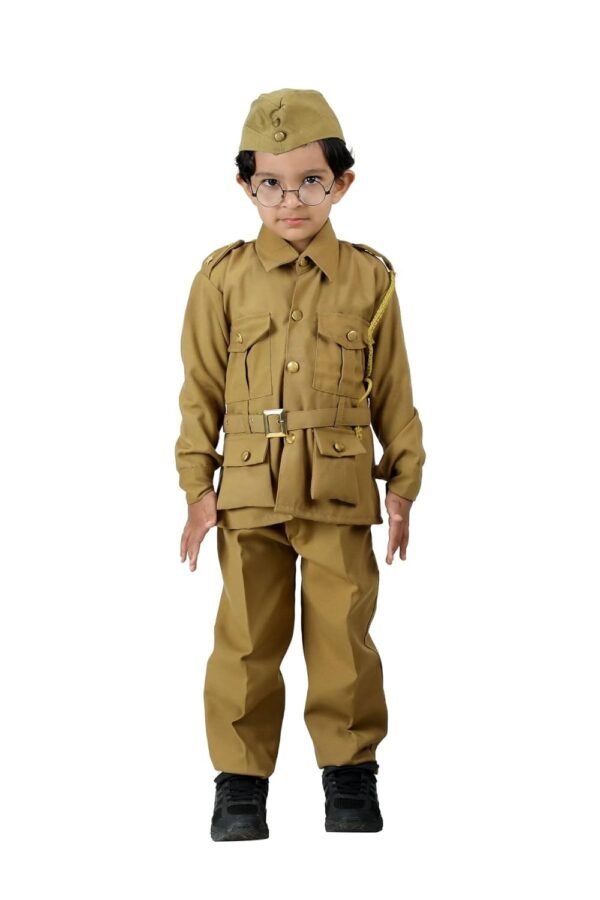 BookMyCostume Subhash Chandra Bose with Cap and Specs Freedom Fighter Kids Fancy Dress Costume - Khaki 3-4 years