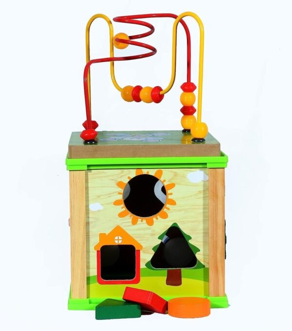 Activity Centre Play Cube Learning House (5-in-1) Bead Maze Smiling Clock Shape Sorting Mechanical Gears Routing Insects Early Educational for Kids [Multicolor, 1-4 Years] - Image 4