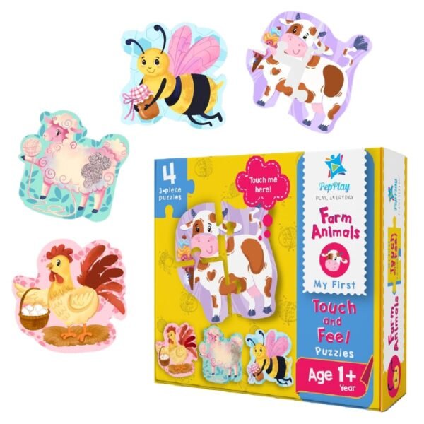 My First Touch And Feel Puzzle Farm Animal, Three Piece Puzzle Learning For Toddlers, Educational Toy For Pre-School And Montessori Kids, Birthday And Return Gift For 1-4 Years Old