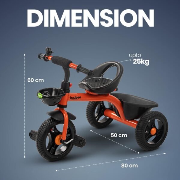 Baybee Geezee Baby Tricycle for Kids | Balanced Baby Trikes with Eva Wheels, Front & Back Storage Basket for Toys | Children Bicycle for Kid | Kids Cycle for 2-5 Years Boy Girl (Orange) - Image 3
