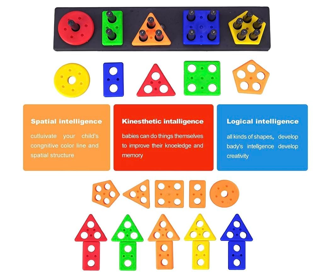 Promo Angle Geometric Plastic Blocks, Sorting & Stacking Toys for Toddlers and Kids, Color Stacker Shape Sorter Educational Learning Toy for 1-3 Years Old Boys and Girls,Multicolor - Image 4
