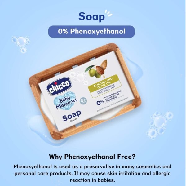 Chicco Baby Moments Bathing Soap for Babies with Almond & Olive Oil, 75g | Nourished & Moisturized Skin| Parabens & Phenoxyethanol Free | Dermatologically Tested on Sensitive Skin - Image 5