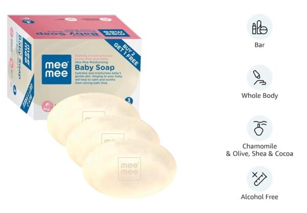 Mee Mee Baby Soap 75g, Pack of 3 (Buy 2, Get 1 Free) | Nurturing Bathing Bar with Natural Shea & Cocoa Butter | For Baby\'s Sensitive Skin | Paraben Free | Dermatologist-Approved for Gentle Skin Care - Image 2
