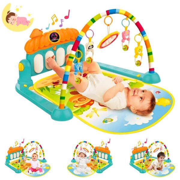 Play Gym for Babies 0 to 12 Months (1 Year Warranty) Musical Piano Keyboard Activity Play Mat for Kids Newborn 3 to 6 Month Fitness Rack Hanging Rattles Lights Tunes Music for Baby Boys Girls