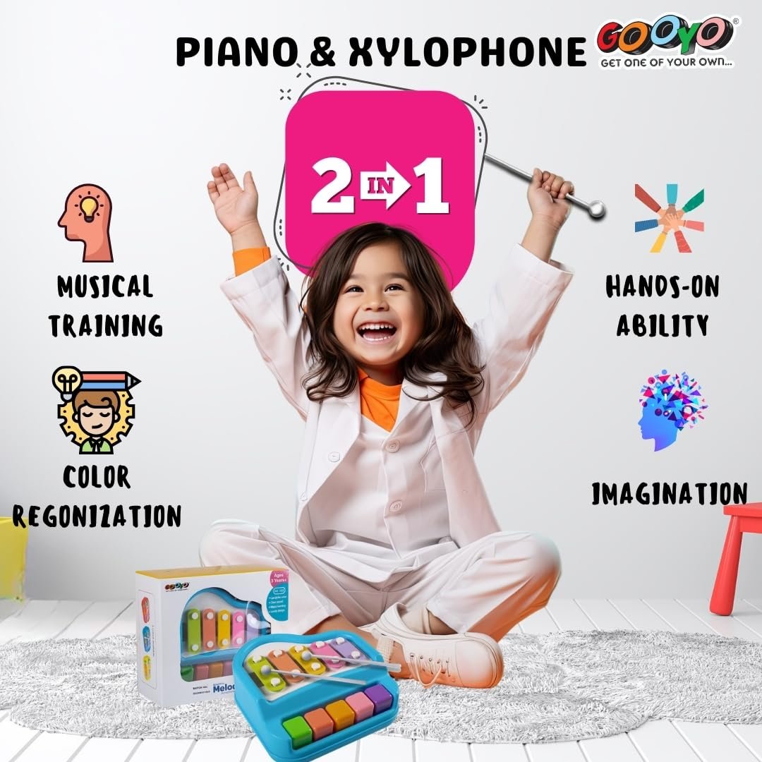 Gooyo 1503 Non Battery 2 in 1 Mini Piano and Xylophone Toy with Colorful Keys & 2 Mallets for Babies/Girls/Boys/Kids/Gifts | Blue Color (Battery Not Required) - Image 5