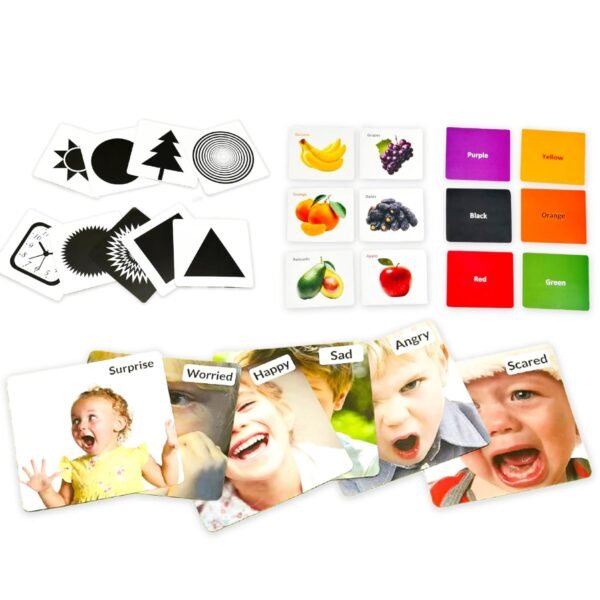 B4BRAIN 3-in-1 Brain Boosting Non-Tearable Flash Cards for 0-3 Years | Fruit, Color, Newborn & Face Cards | 27 Durable Board Cards | Montessori Early Learning Toy | Best Gift for Baby Boys & Girls