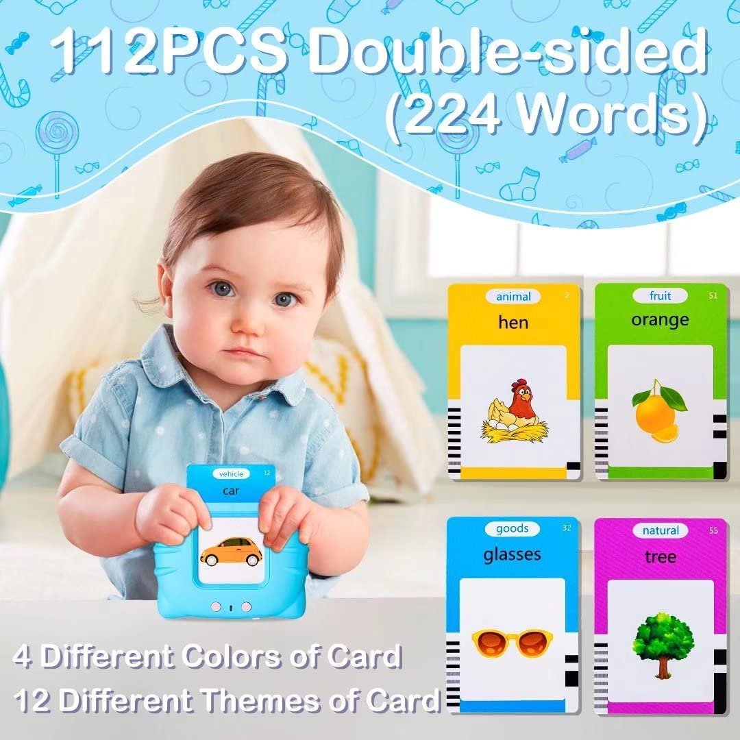 FunBlast Talking Flash Cards for Kids, Learning Toys for Kids, English Flash Cards, Montessori Educational Toys for 2-4 Year Old Kids, Boys, Girls -112 Double Sided Card (Blue) - Image 6