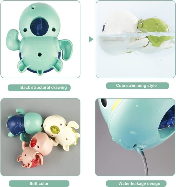 Bath Toys, Cute Swimming Turtle Bath Toys for Toddlers 1-3 Years, Floating Wind Up Toys for 1 Year Old Boy Girl, Baby Bathtub Water Toys, Preschool Toddler Pool Toys ( Pack of 1 ) - Image 4