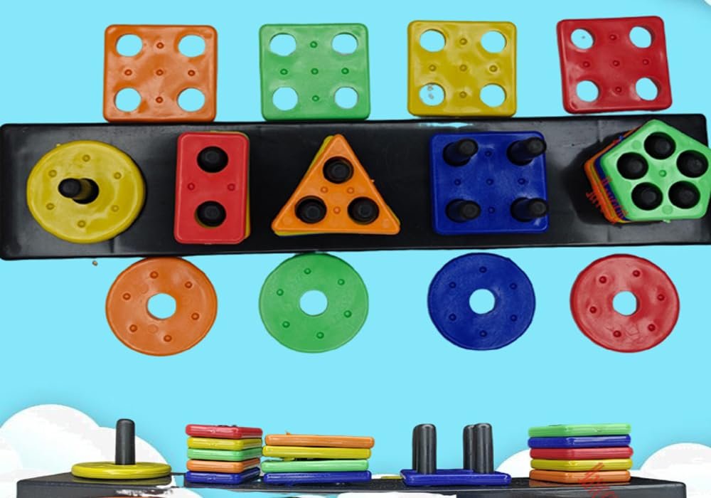 Geometric Plastic Blocks Toys, Shape Color Recognition Blocks | Matching Puzzle Stacker | Column Puzzle Stacking Educational Learning Toy for 1-3 Years Old Boys and Girls - Image 2