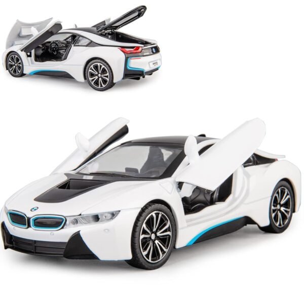 1:24 Diecast Model Alloy BMW I8 Metal Pull Back Car with Sound & Light,4 Openable Doors,Toy Vehicles for Kids Gift[B M W I8-White]