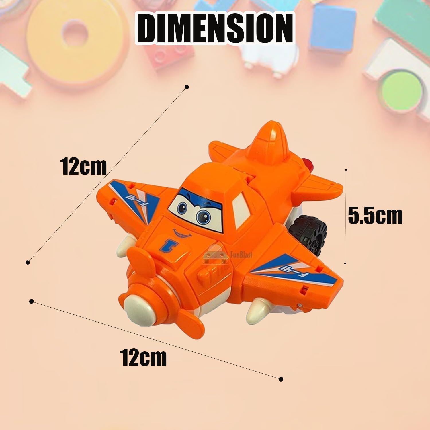 FunBlast Aeroplane to Robot Toy for Kids, Friction Power Toys - Pull Back Toy Vehicle for 3+ Year Old Boys Multicolor - 1 Unit (Airplane Orange) - Image 2