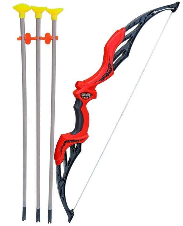 Storio Kids Bow & Arrow Toy | Archery Set for Boys and Girls, Outdoor Hunting Game with 3 Suction Cup Arrows, Target & Quiver | Target Game Perfect for Kids - Red - Image 3