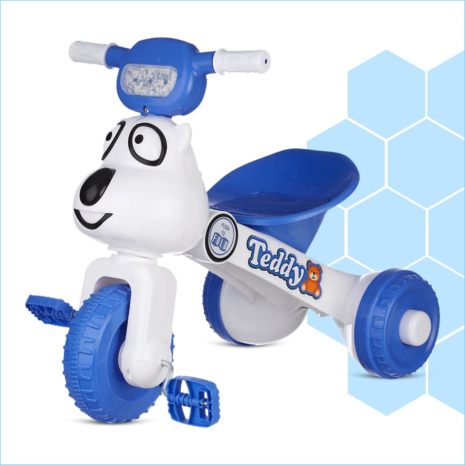 Dash Teddy Foldable Tricycle for Kids 1-3 Years, Baby Cycle With Light and Music (Capacity 20Kg | Blue)