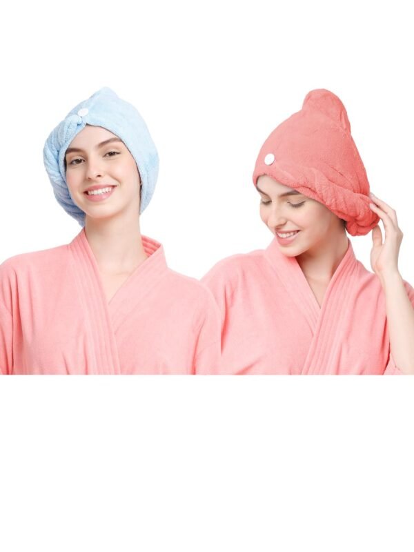 Cortina Microfiber Hair Towel Cap, Soft Absorbent Quick Drying Cap for Curly Thick Hair, Wrap Cap for Women Girls-Pack of 2, Blue-Pink