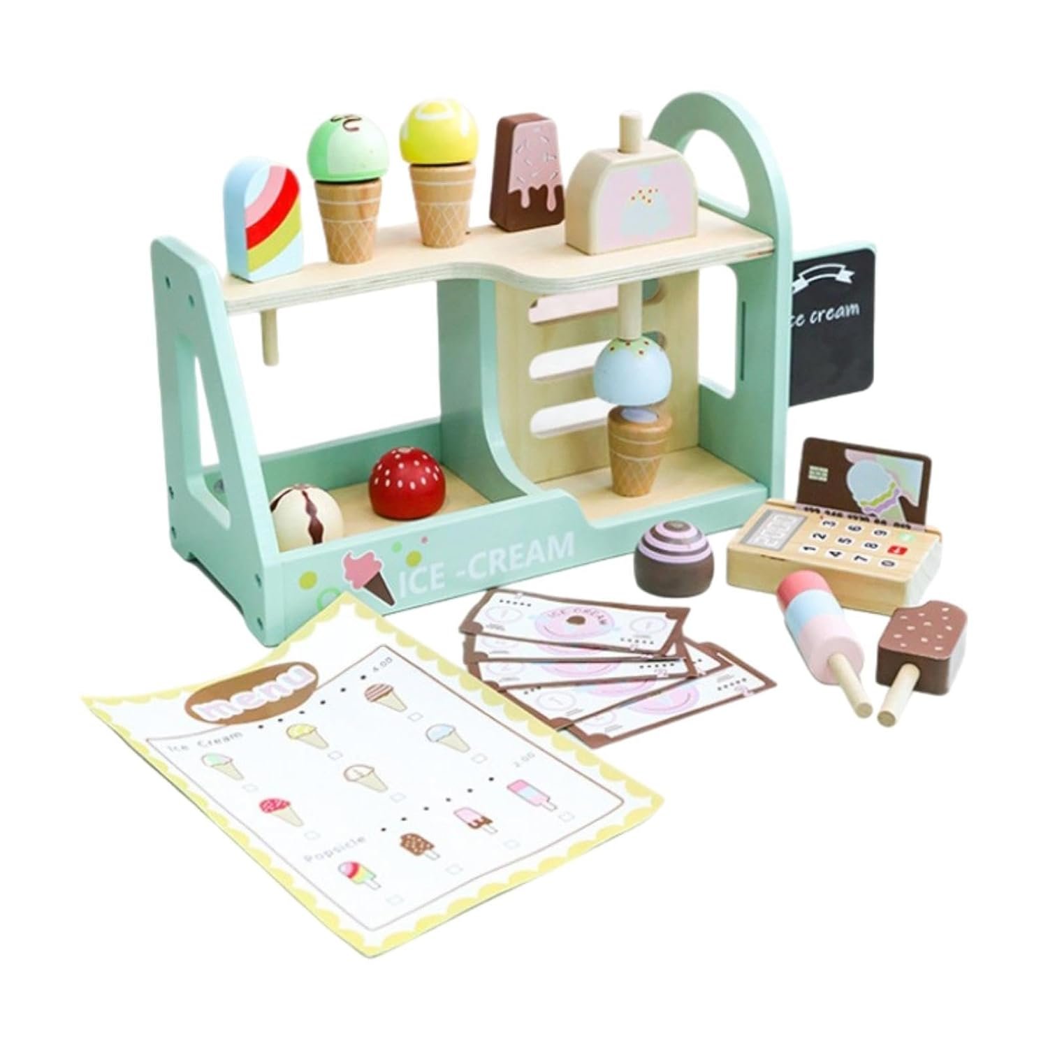 MYADDICTION Wood Ice Cream Playset Wooden Popsicle Set for Boys Girls 3-8 Year Old Gifts