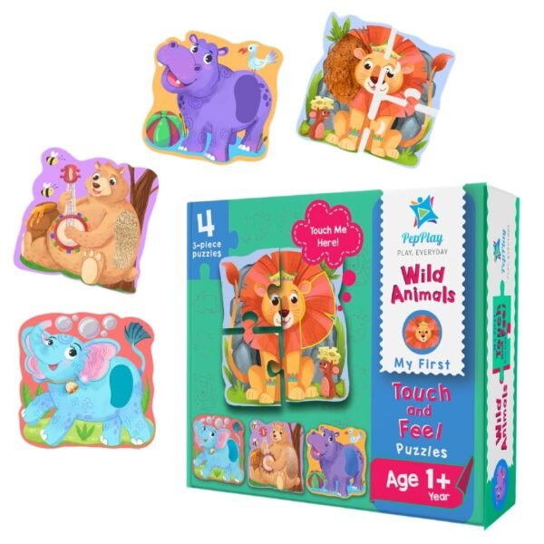 My First Touch and Feel Puzzle – Wild Animals, Three Piece Puzzle Learning for Toddlers, Educational Toy for Pre-School and Montessori Kids, Birthday and Return Gift for 1-4 Years Old