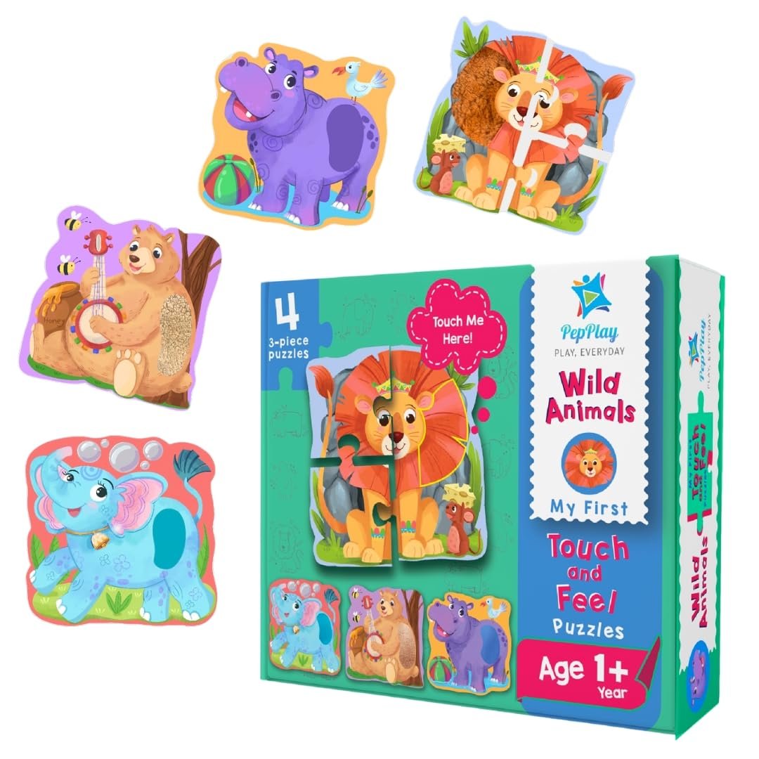 My First Touch and Feel Puzzle – Wild Animals, Three Piece Puzzle Learning for Toddlers, Educational Toy for Pre-School and Montessori Kids, Birthday and Return Gift for 1-4 Years Old