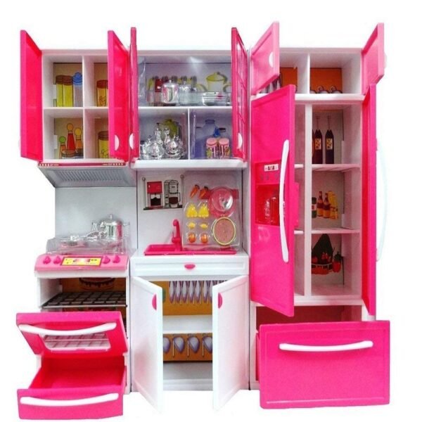 Plastic 3 Compartment Modern Dream House | with Open able Doors | Refrigerator | Accessories | Musical & Light Kitchen Set Toy for Kids with Sound and Accessories Set for 4 Year Old - Image 2